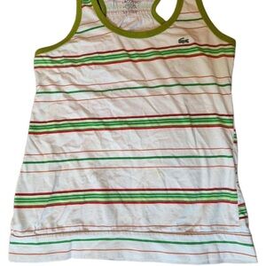 Lacoste Green & White Striped Racerback Tank Top Y2k